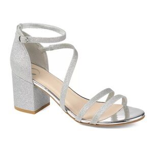 Journee Collection Bella Silver Glitter Block Heels | Size 6.5 | NWT | Prom